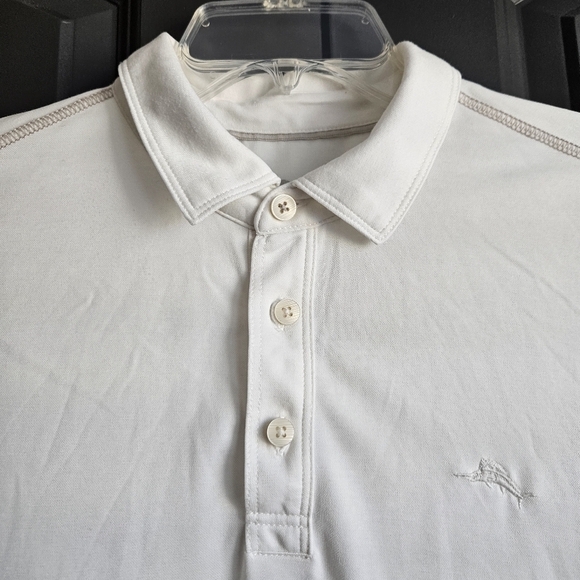 Tommy Bahama Men's Polo Swordfish Logo Short Sleeve Size Medium Off White - Picture 2 of 9